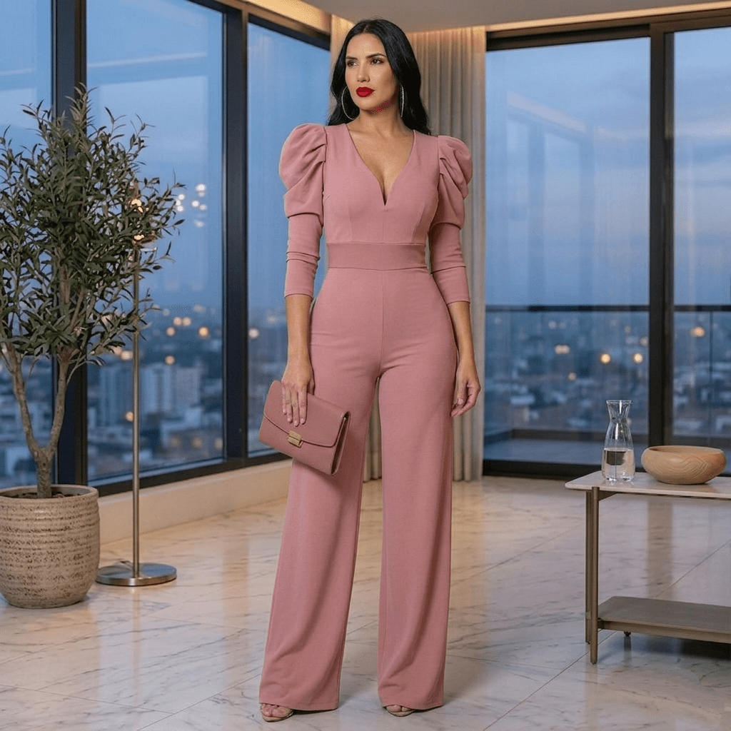 Enterizo Elegante Milán Manga Bombacha Palo de rosa