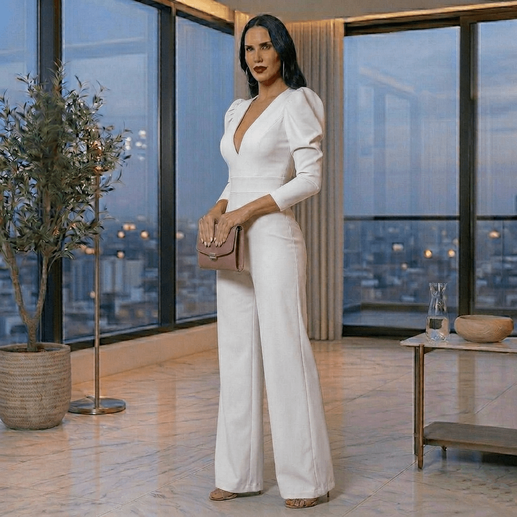 Enterizo Elegante Milán Manga Bombacha blanco