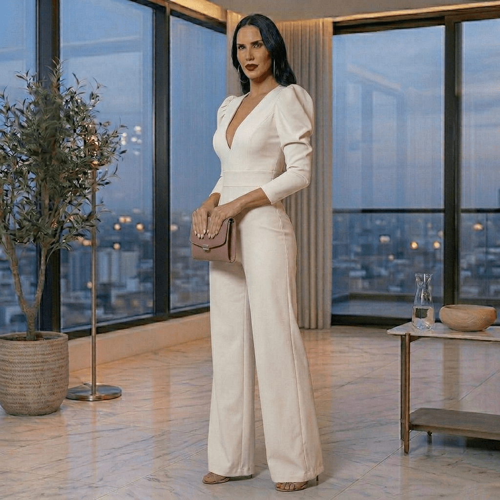 Enterizo Elegante Milán Manga Bombacha marfil