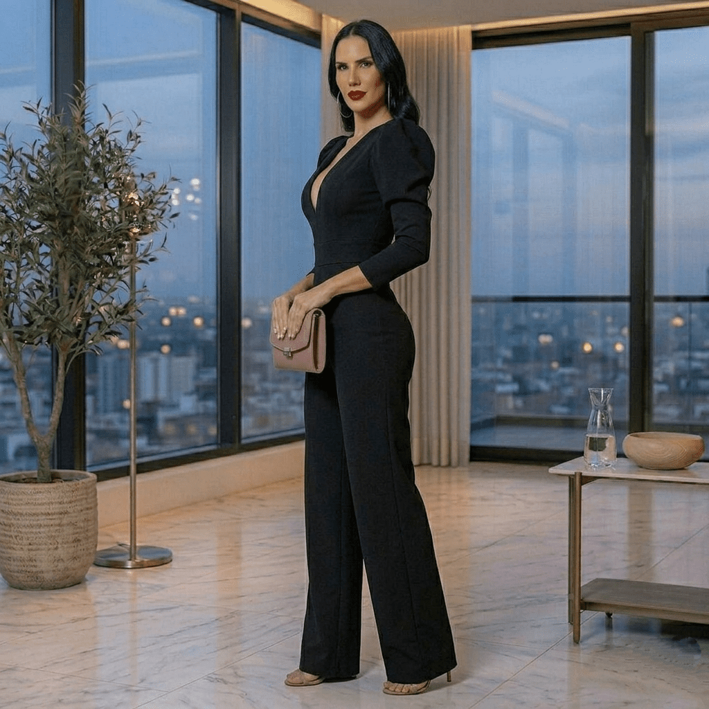 Enterizo Elegante Milán Manga Bombacha negro
