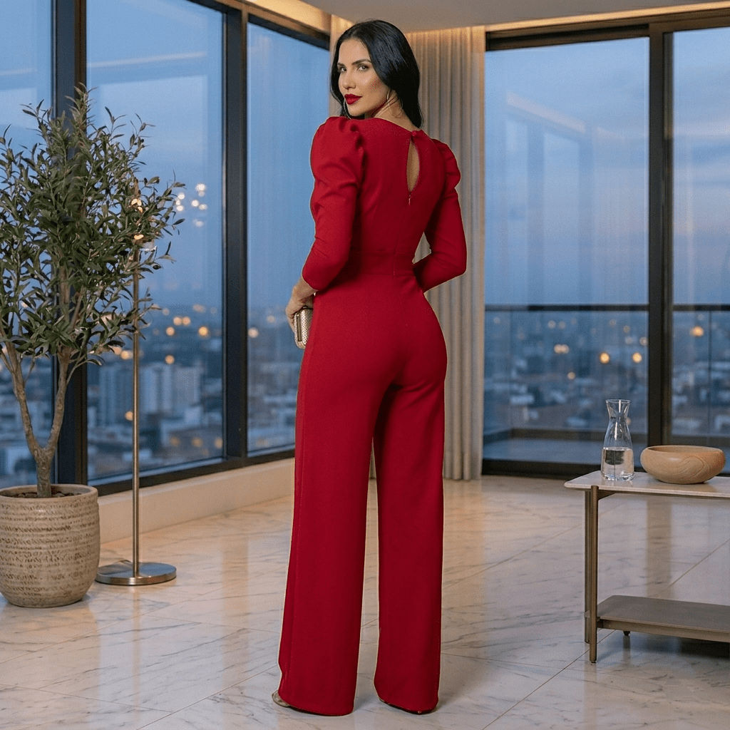 Enterizo Elegante Milán Manga Bombacha rojo