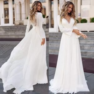 Vestido elegante cómodo manga larga para novia