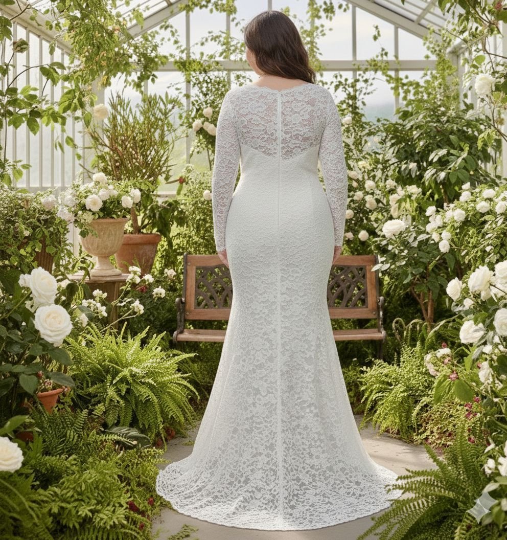 Vestido sirena manga larga para novia - Imagen 4