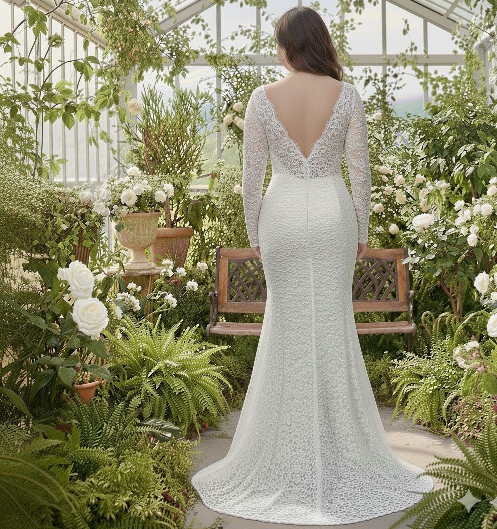 Vestido sirena manga larga para novia - Imagen 5