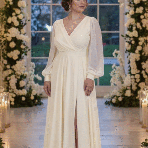 Vestido para novia elegante con mangas largas y velo licrado