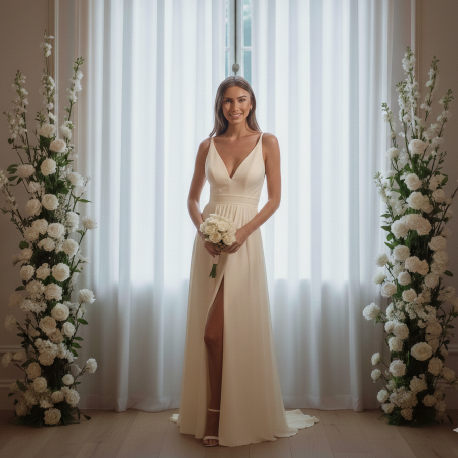 Vestido elegante con abertura lateral y tiras - Imagen 3