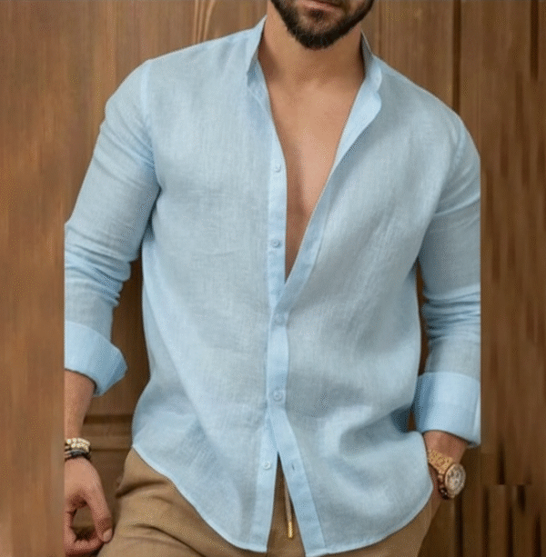 Guayabera en lino cuello italiano - Imagen 6