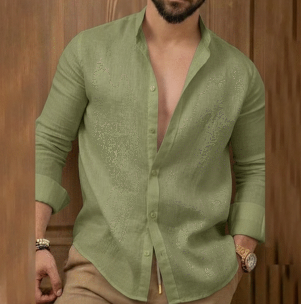 Guayabera en lino cuello italiano - Imagen 3