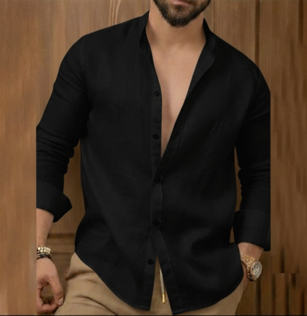 Guayabera en lino cuello italiano - Imagen 5