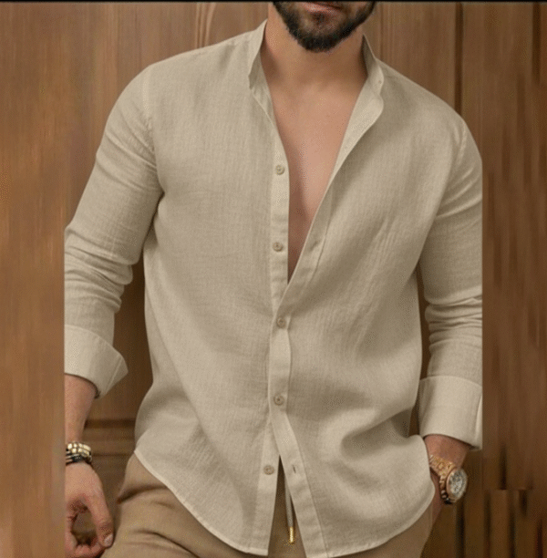 Guayabera en lino cuello italiano - Imagen 4